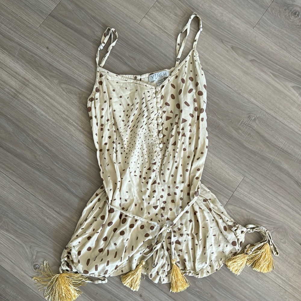 Yireh Cream Romper with Tassles, Size S